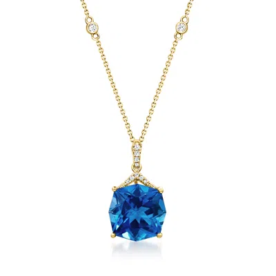 Ross-simons 10.00 Carat London Blue Topaz Pendant Necklace With .17 Ct. T.w. Diamonds In 14kt Yellow Gold