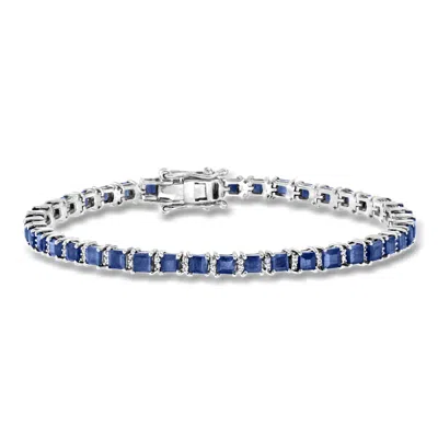 Ross-simons 10.00 Ct. T.w. Sapphire And .31 Ct. T.w. Diamond Tennis Bracelet In Sterling Silver