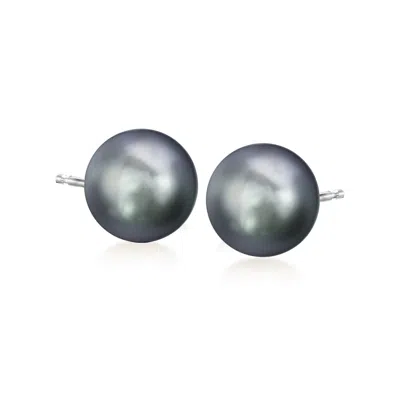 Ross-simons 10-11mm Black Cultured Tahitian Pearl Stud Earrings In 14kt White Gold In Silver