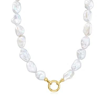 Ross-simons 10-12mm Cultured Baroque Pearl Charm-compatible Necklace With 18kt Gold Over Sterling In Metallic