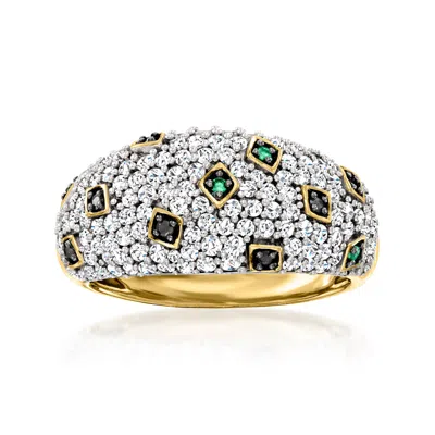 Ross-simons 1.05 Ct. T.w. White And Black Diamond Ring With Emeralds In 18kt Gold Over Sterling
