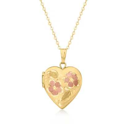 Ross-simons 10kt Two-tone Gold Floral Heart Locket Necklace
