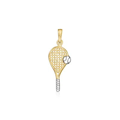 Ross-simons 10kt Two-tone Gold Tennis Racket Pendant In Gold,silver