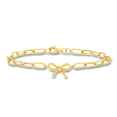 Ross-simons 10kt Yellow Gold Bow Charm Paper Clip Link Bracelet