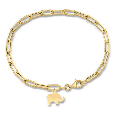 Ross-simons 10kt Yellow Gold Elephant Charm Paper Clip Link Bracelet