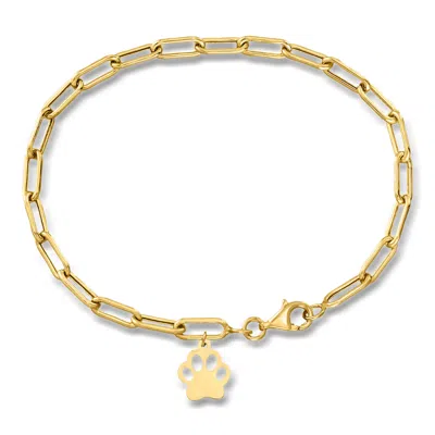 Ross-simons 10kt Yellow Gold Paw Print Charm Paper Clip Link Bracelet