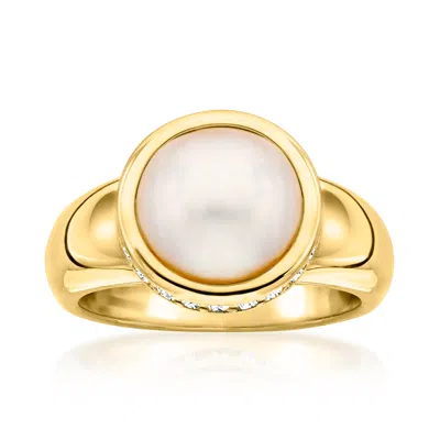 Ross-simons 10mm Mabe Pearl And .30 Ct. T.w. Cz Ring In 18kt Gold Over Sterling