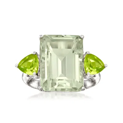 Ross-simons 11.00 Carat Emerald-cut Prasiolite And 1.40 Ct. T.w. Peridot Ring In Sterling Silver In Green