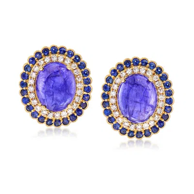 Ross-simons 11.00 Ct. T.w. Tanzanite, 1.40 Ct. T.w. Sapphire And .53 Ct. T.w. Diamond Earrings In 18kt Yellow Go In Red