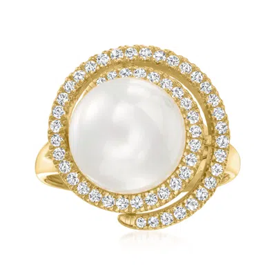 Ross-simons 11mm Shell Pearl And . Cz Swirl Ring In 18kt Gold Over Sterling In White