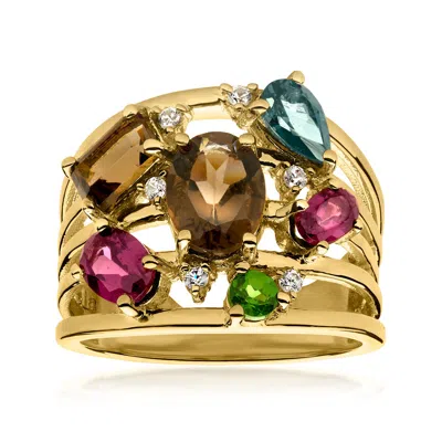 Ross-simons 1.20 Carat Smoky Quartz And 2.10 Ct. T.w. Multi-gemstone Ring In 18kt Gold Over Sterling