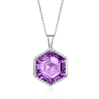 Ross-simons 12.00 Carat Amethyst And .20 Ct. T.w. White Zircon Pendant Necklace In Sterling Silver