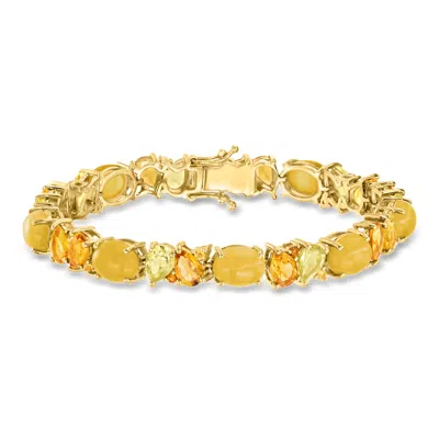 Ross-simons 12.60 Ct. T.w. Multi-gemstone And Yellow Chalcedony Bracelet In 18kt Gold Over Sterling