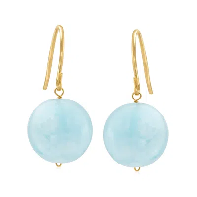 Ross-simons 12mm Aquamarine Drop Earrings In 14kt Yellow Gold In Multi