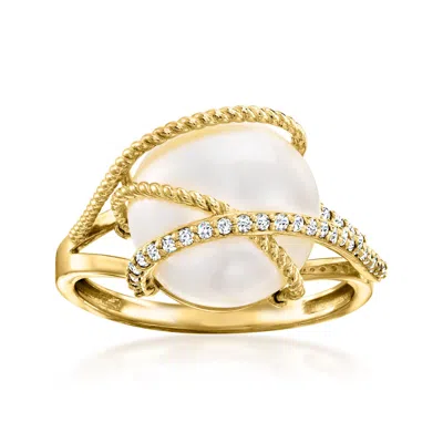 Ross-simons 12mm Cultured Pearl And . Diamond Ring In 14kt Yellow Gold In Silver