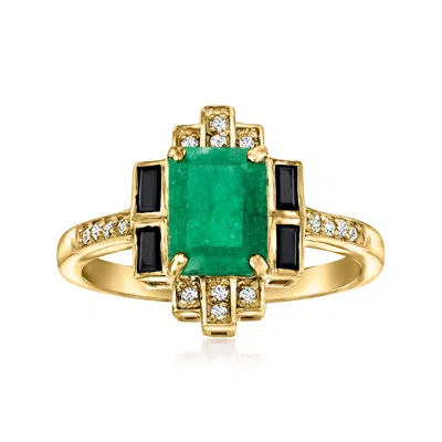 Ross-simons 1.30 Carat Emerald And .20 Ct. T.w. Black Spinel Ring With White Topaz In 18kt Gold Over Sterling In Multi