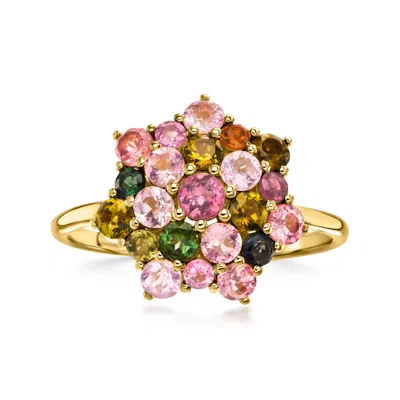 Ross-simons 1.30 Ct. T.w. Multicolored Tourmaline Cluster Ring In 10kt Yellow Gold