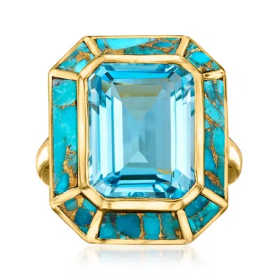 Ross-simons 13.00 Carat Swiss Blue Topaz And Turquoise Ring In 18kt Gold Over Sterling
