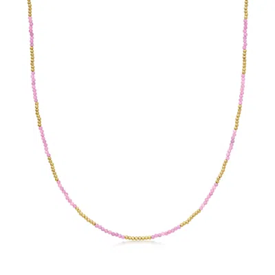 Ross-simons 13.00 Ct. T.w. Pink Tourmaline And 10kt Yellow Gold Bead Necklace