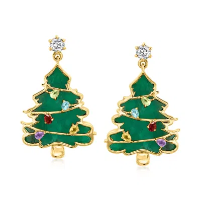 Ross-simons 13.10 Ct. T.w. Multi-gemstone Christmas Tree Drop Earrings In 18kt Gold Over Sterling