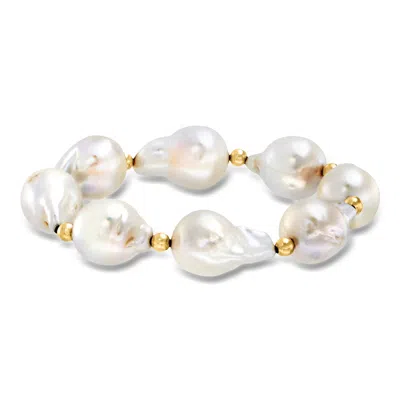 Ross-simons 13-14mm Cultured Baroque Pearl Stretch Bracelet With 14kt Yellow Gold