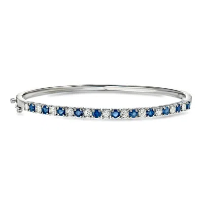 Ross-simons 1.40 Ct. T.w. Sapphire And .50 Ct. T.w. Diamond Bangle Bracelet In Sterling Silver In White
