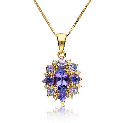 Ross-simons 1.40 Ct. T.w. Tanzanite Pendant Necklace With Diamonds In 14kt Yellow Gold
