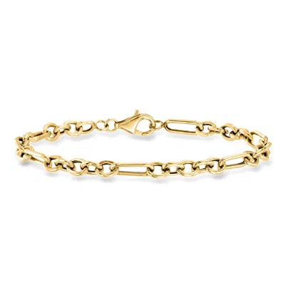 Ross-simons 14kt Yellow Gold Alternating Cable And Paper Clip Link Bracelet