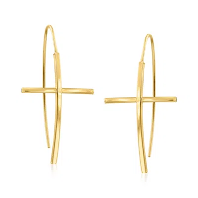 Ross-simons 14kt Yellow Gold Curved Cross Drop Earrings