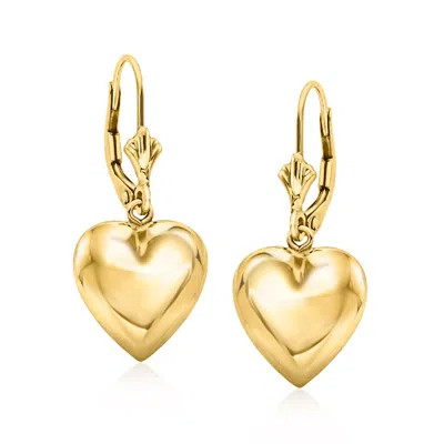 Ross-simons 14kt Yellow Gold Puffed Heart Drop Earrings In Neutral