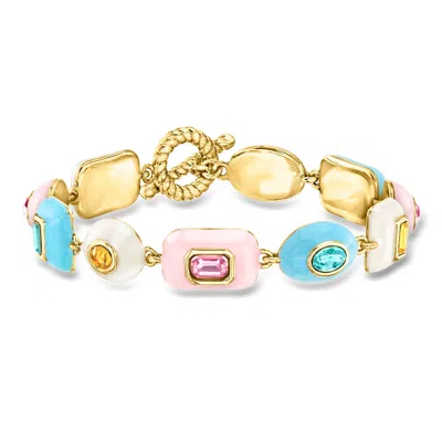 Ross-simons 14kt Yellow Gold-plated Bracelet With Simulated Multicolored Gemstones And Enamel