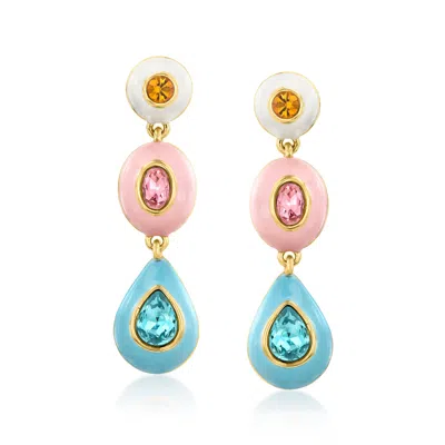 Ross-simons 14kt Yellow Gold-plated Drop Earrings With Simulated Multicolored Gemstones And Enamel