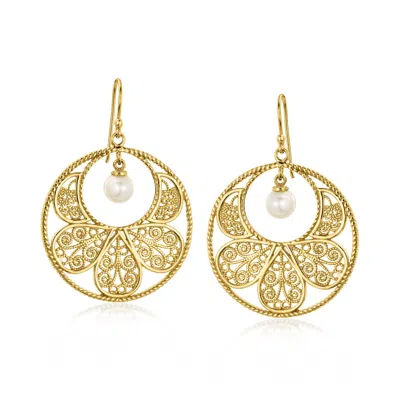 Ross-simons 14kt Yellow Gold-plated Filigree Disc Drop Earrings With 10mm Shell Pearls