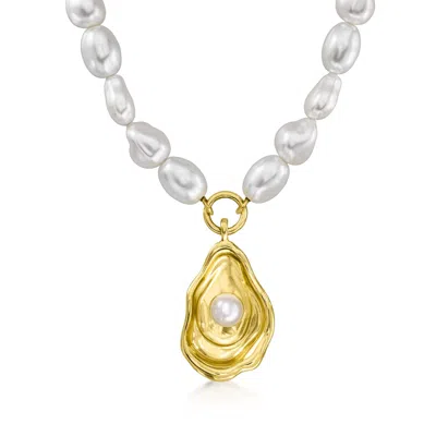 Ross-simons 14kt Yellow Gold-plated Seashell Necklace With Simulated Baroque Pearls In Multi
