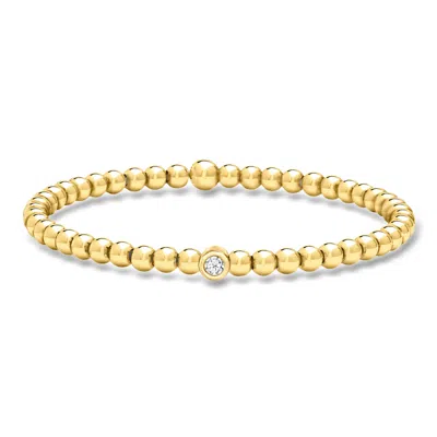 Ross-simons .15 Carat Lab Grown Diamond And 4mm 18kt Gold Over Sterling Bead Stretch Bracelet