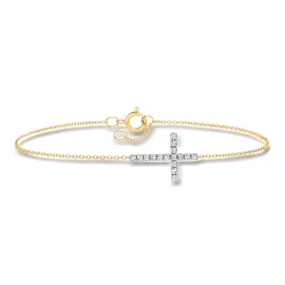 Ross-simons .15 Ct. T.w. Diamond Cross Bracelet In 10kt Yellow Gold