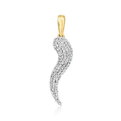 Ross-simons .15 Ct. T.w. Diamond Italian Horn Pendant In 10kt Yellow Gold