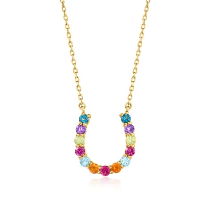 Ross-simons 1.50 Ct. T.w. Multi-gemstone Horseshoe Necklace In 18kt Gold Over Sterling