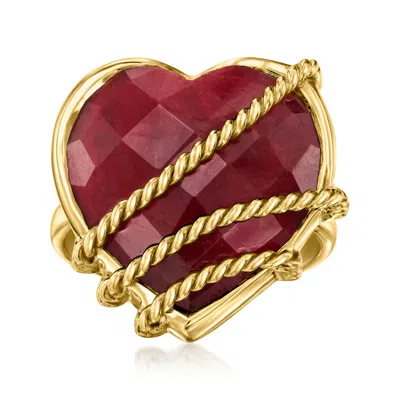 Ross-simons 15.00 Carat Ruby Heart Roped Ring In 18kt Gold Over Sterling
