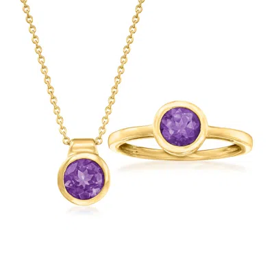 Ross-simons 1.60 Ct. T.w. Amethyst Jewelry Set: Pendant Necklace And Ring In 18kt Gold Over Sterling In Multi