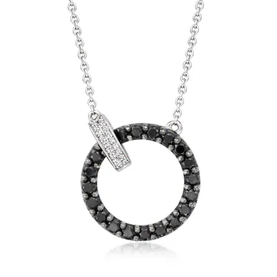 Ross-simons 1.60 Ct. T.w. Black Spinel And .10 Ct. T.w. Diamond Circle Clasp Necklace In Sterling Silver