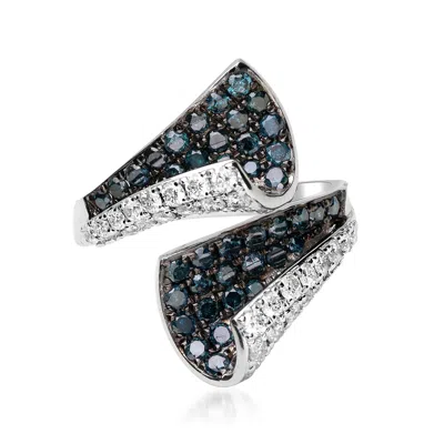 Ross-simons 1.60 Ct. T.w. Blue And White Diamond Bypass Ring In 14kt White Gold In Black