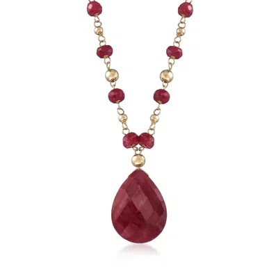 Ross-simons 16.00 Ct. T.w. Ruby Station Necklace In 14kt Yellow Gold