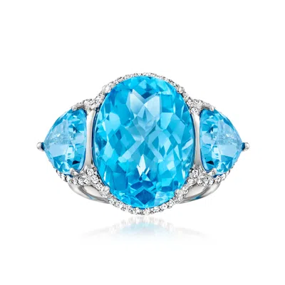 Ross-simons 16.00 Ct. T.w. Swiss Blue Topaz Ring With .35 Ct. T.w. Diamonds In 14kt White Gold In Yellow