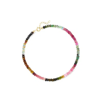 Ross-simons 17.00 Ct. T.w. Multicolored Tourmaline Bead Anklet With 14kt Yellow Gold