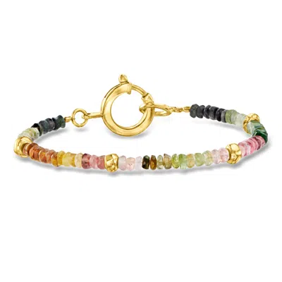 Ross-simons 17.00 Ct. T.w. Multicolored Tourmaline Bead Bracelet With 18kt Gold Over Sterling