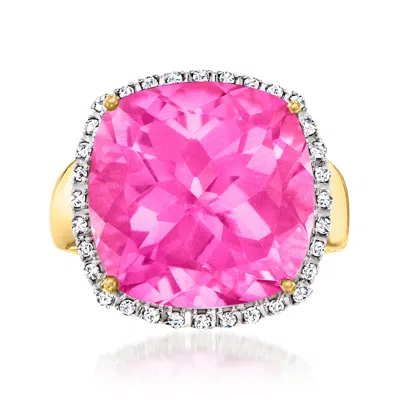 Ross-simons 18.00 Carat Pink Topaz And .16 Ct. T.w. Diamond Ring In 14kt Yellow Gold