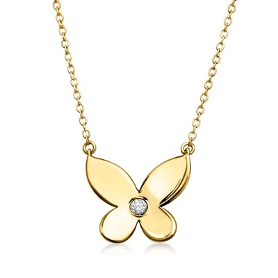 Ross-simons 18kt Gold Over Sterling Butterfly Necklace With Single Bezel-set Lab-grown Diamond