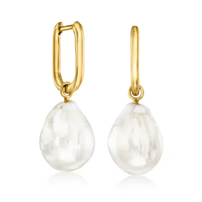 Ross-simons 18kt Gold Over Sterling Hoop Earrings With Removable 10-13mm Cultured Baroque Pearl Drops In Multi