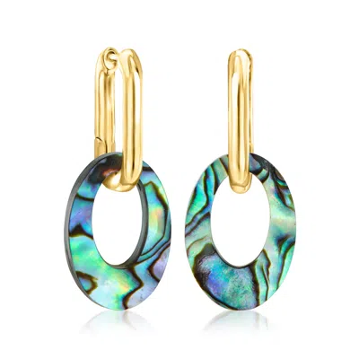 Ross-simons 18kt Gold Over Sterling Hoop Earrings With Removable Oval Abalone Shell Drops In Multi